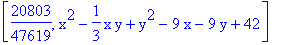 [20803/47619, x^2-1/3*x*y+y^2-9*x-9*y+42]